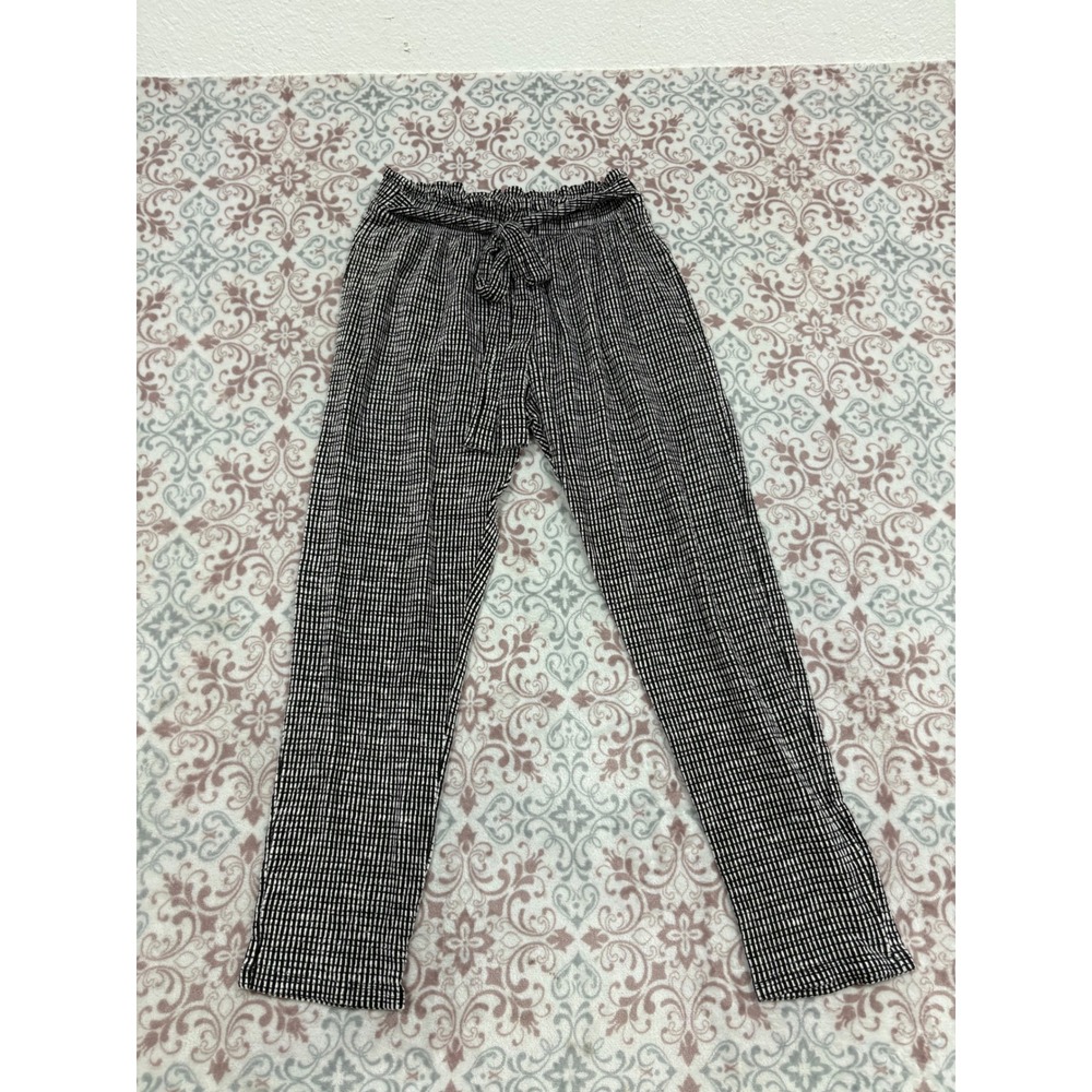 Caution to the Wind Black White Check Paperbag Waist Tie Pants Small